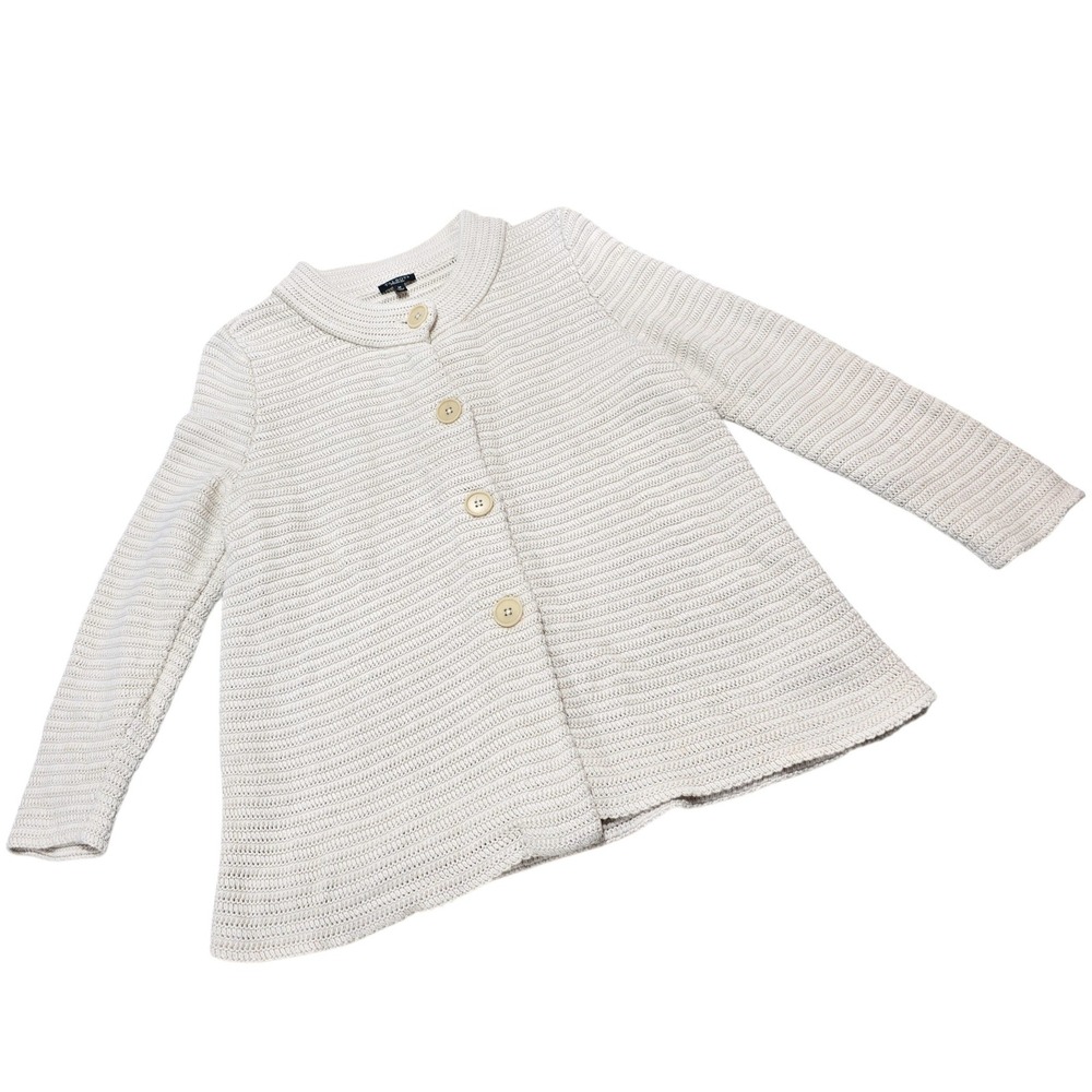 Talbots Cardigan Sweater Womens Medium Cream Cotton Rayon Ribbed Button Classic - Picture 8 of 9